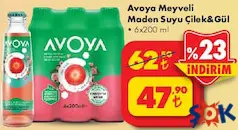 AVOYA MEYVELİ MADEN SUYU ÇİLEK & GÜL 6X200 ML